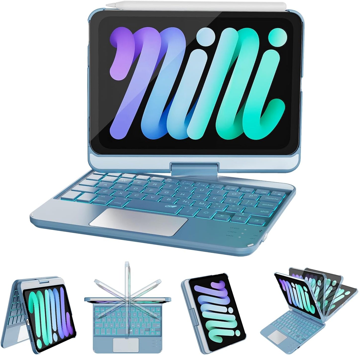 iPad Mini 7 & 6 Case with Keyboard, 360 Rotatable Design