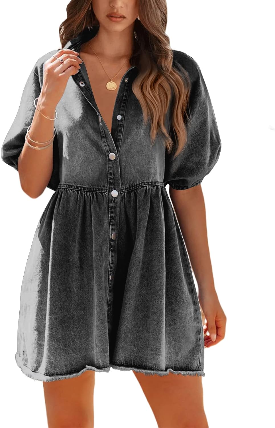 Pepochic Womens Summer Denim Dress - Stylish Babydoll Design