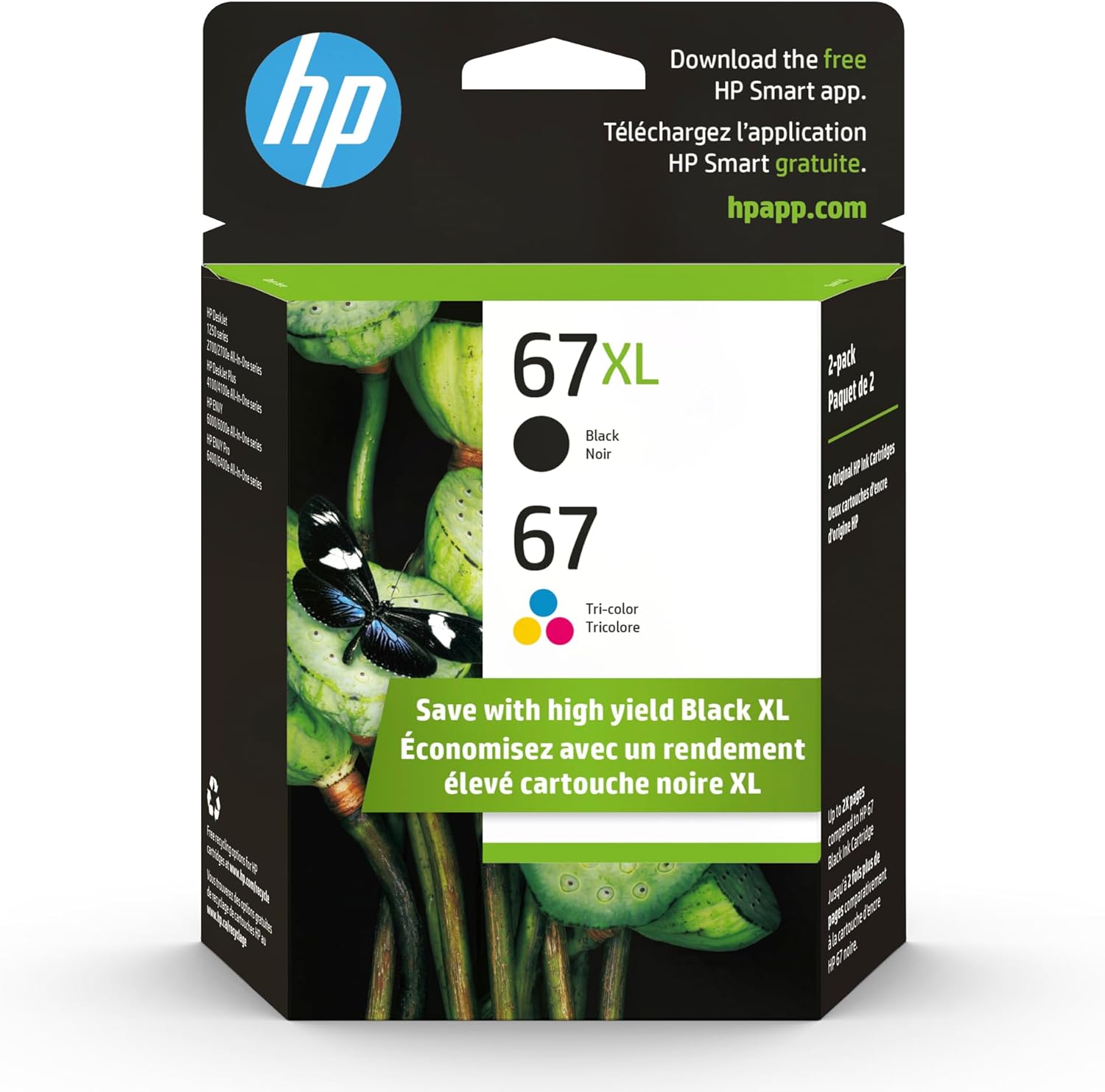 HP Original 67 Tri-Color and Black Ink Cartridges for Printing