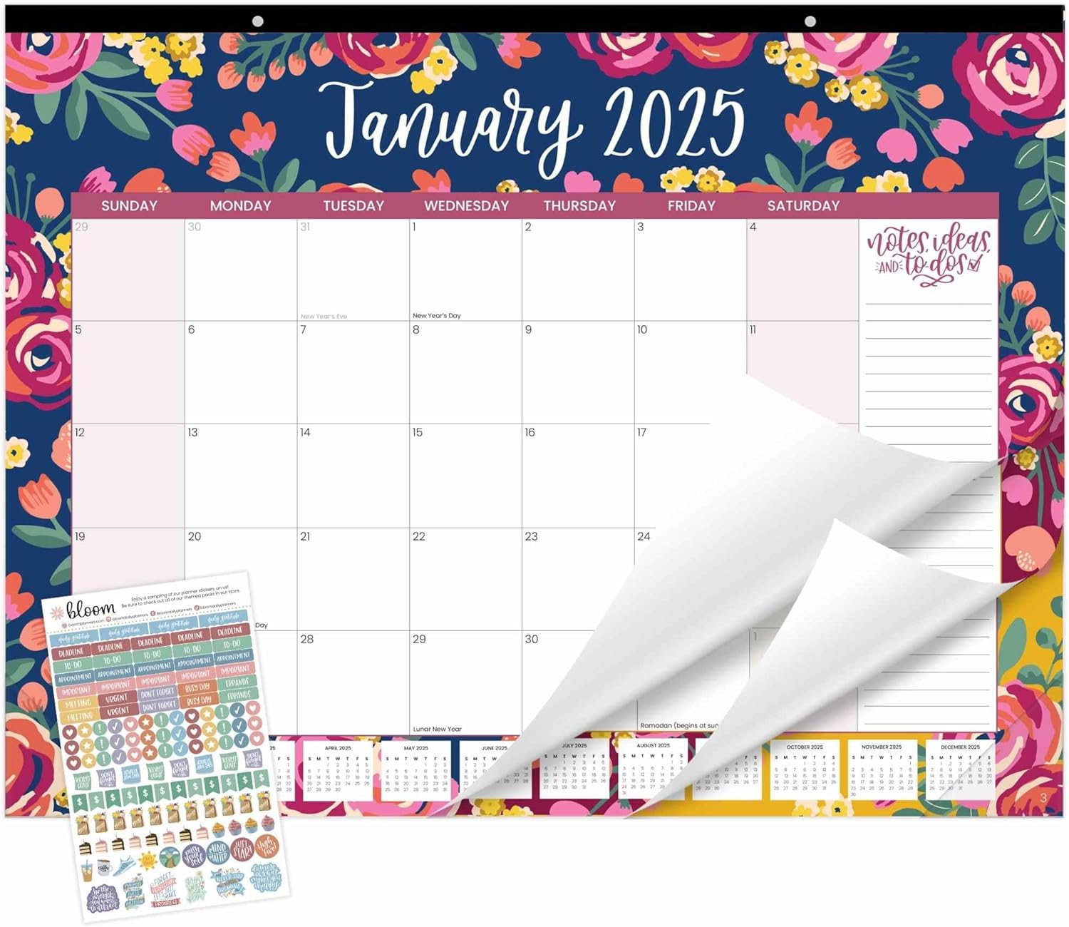 Bloom 2025 Desk Calendar: Vintage Floral Organizer