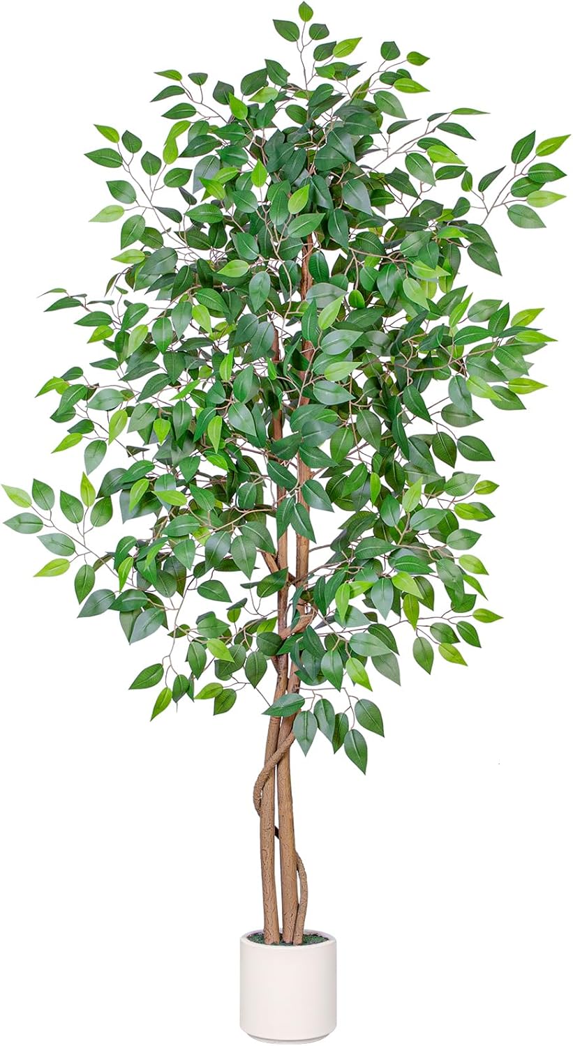 6FT Artificial Ficus Tree with White Planter for Home Decor