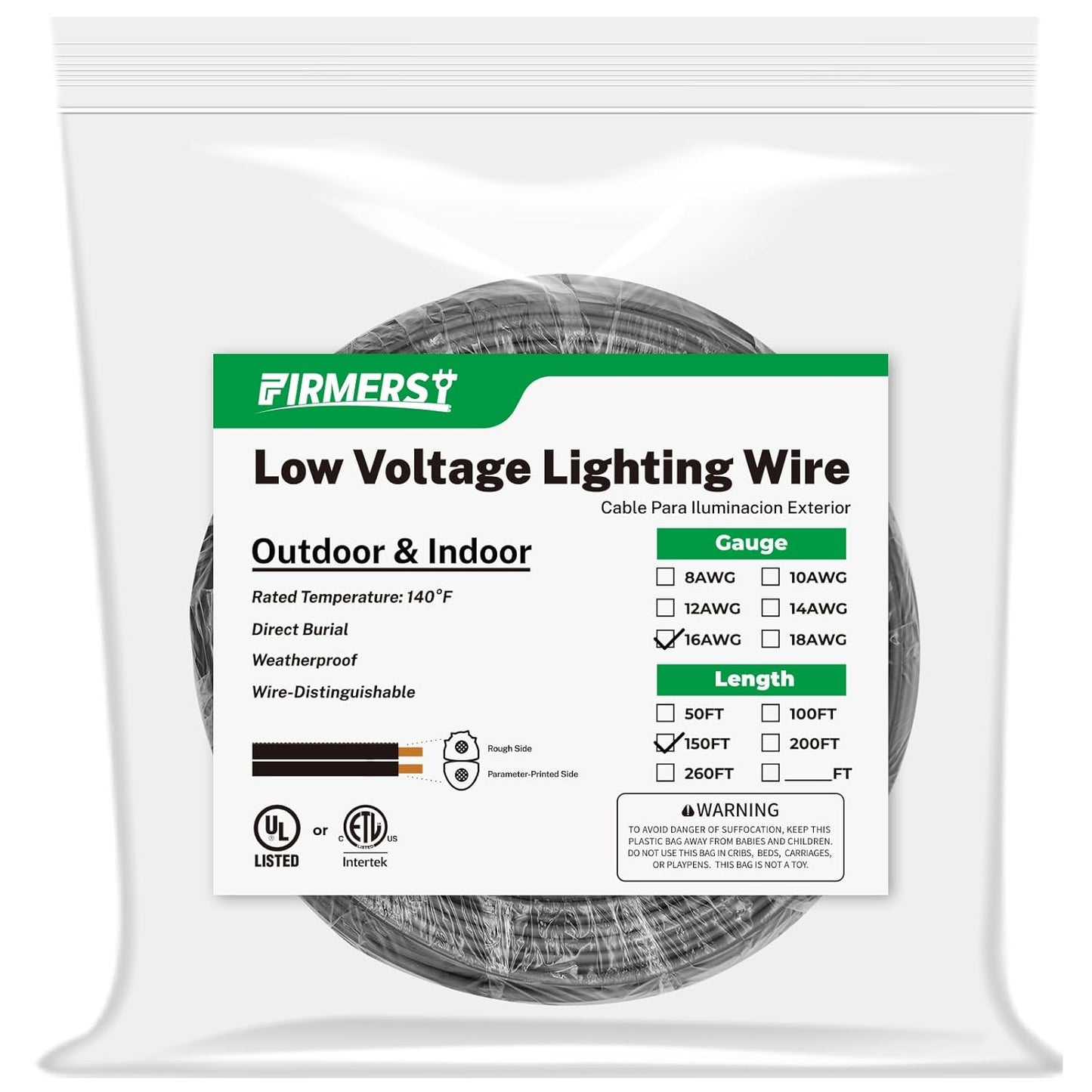 FIRMERST 16/2 Low Voltage Landscape Wire for Outdoor Lighting