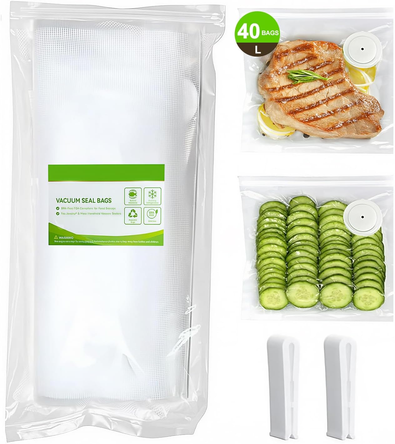 Vacuum Sealer Bags Jexqizy 40 Large Bags 11in x 13in x 4in