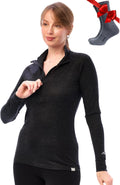 Merino Wool Base Layer Women Half Zip Sweater - Lightweight