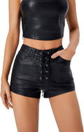 Floerns Women's Y2K High Waisted Faux Leather Drawstring Lace Up