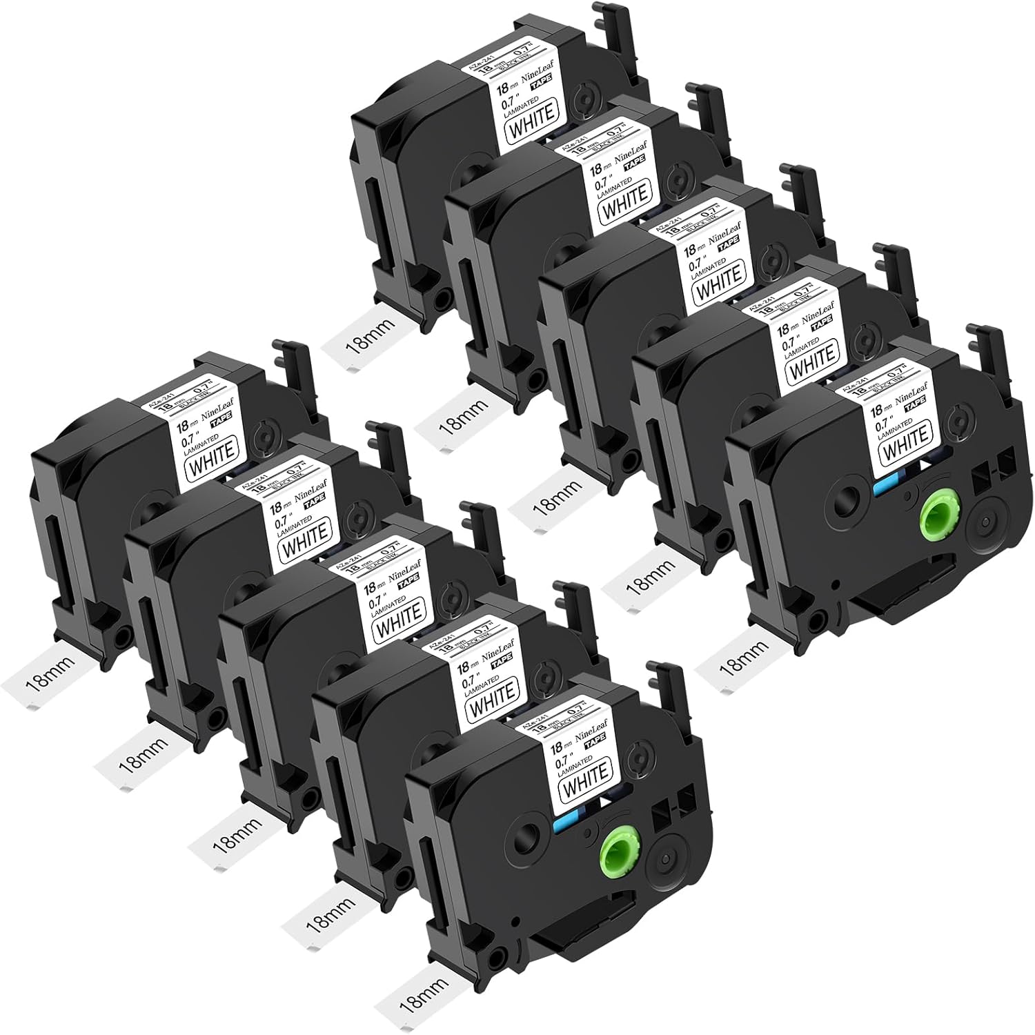 NineLeaf 10 Pack Compatible Ptouch Label Maker Refills TZ Tape