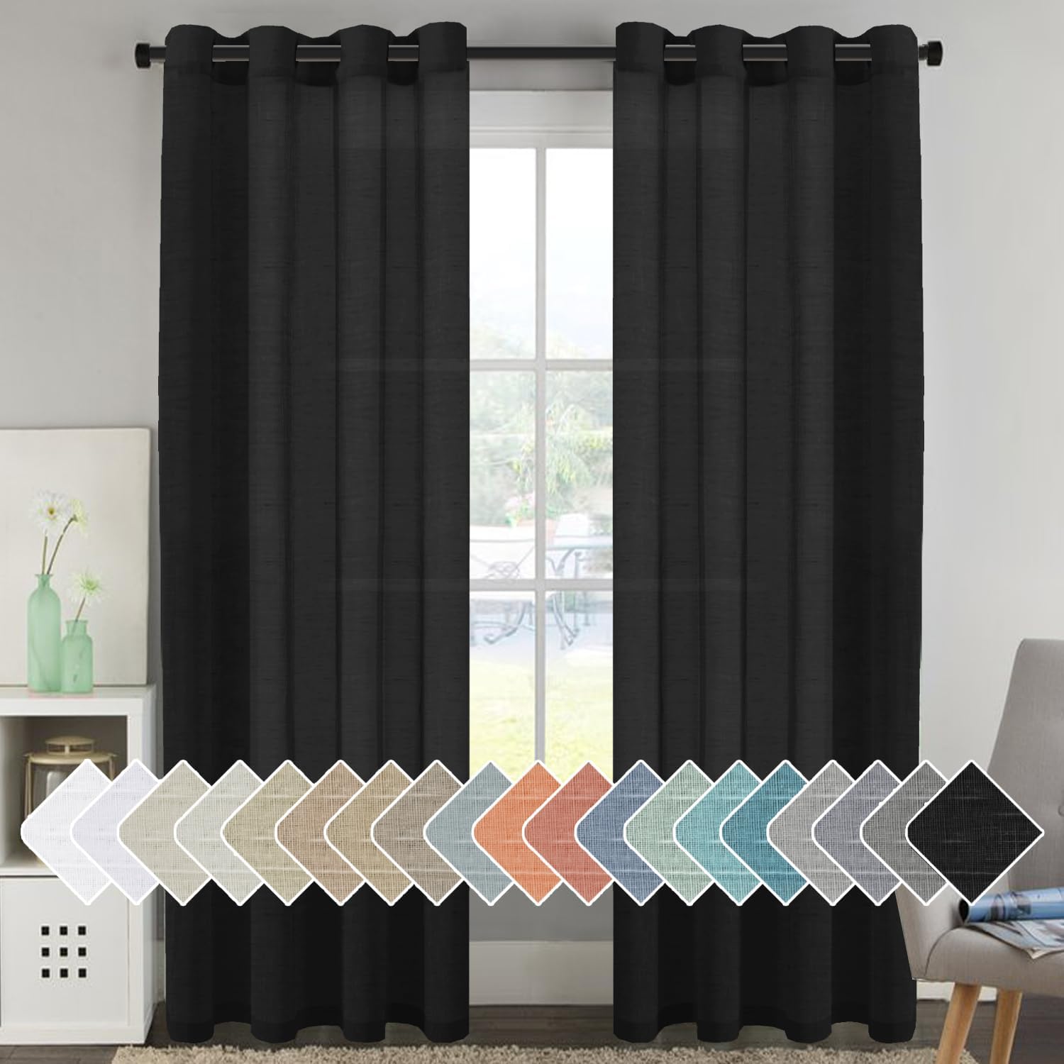 Natural Blended Linen Curtains for Living Room - 96 inch Panels