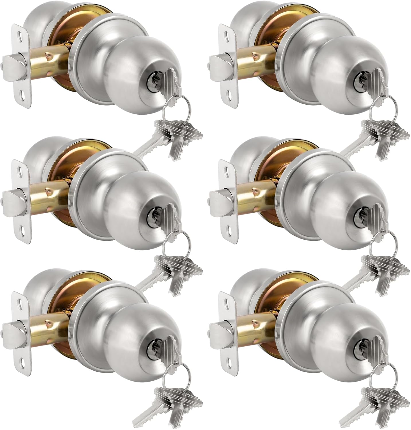 HOSOM Door Knob with Lock and Key - 6 Pack Keyed Entry Set