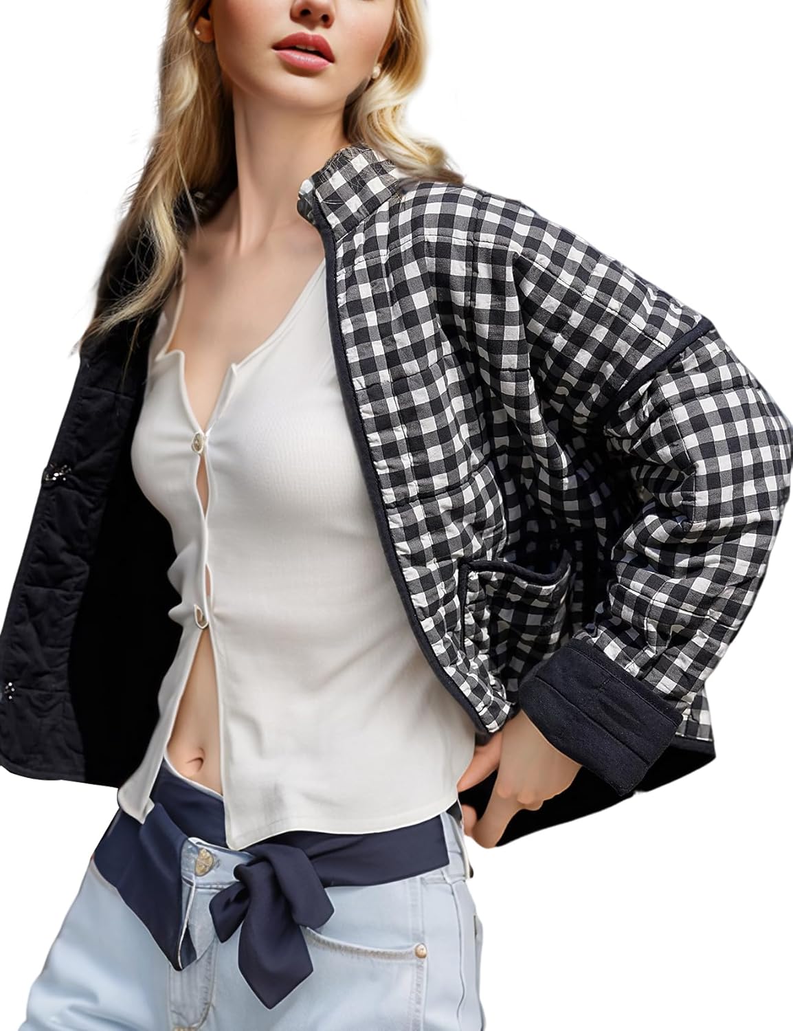 Yimoon Women's Cropped Puffer Jacket with Floral Print Style