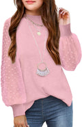 Arshiner Girls Puff Long Sleeve Sweaters Crewneck Lace Polka Dot