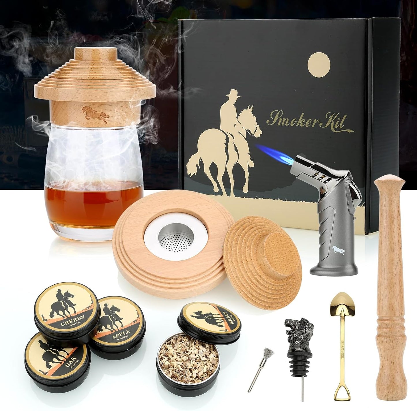 Whiskey Smoker Kit with Torch - 4 Flavors Wood Chips