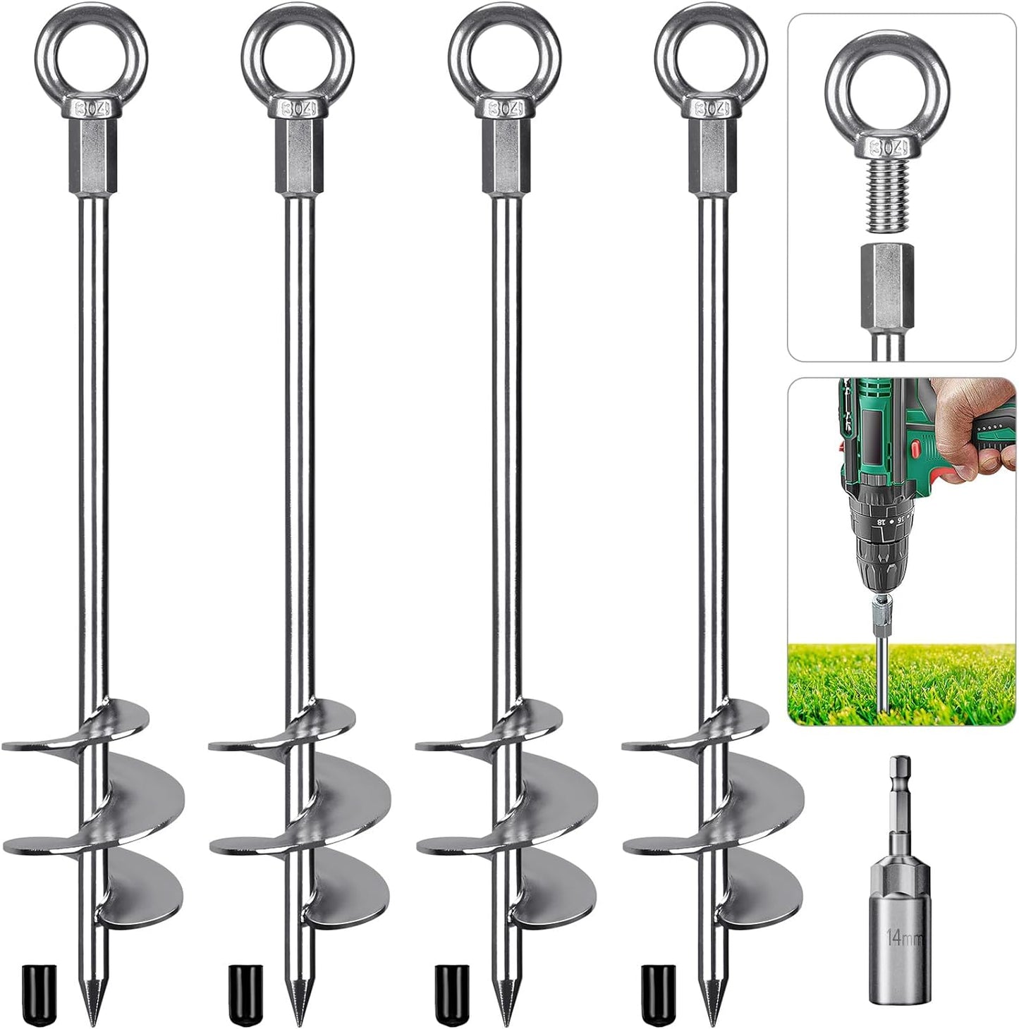 18ft' Ground Anchors Heavy Duty Steel for Trampolines and More