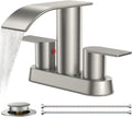 Brushed Nickel Waterfall 4 in Centerset Bathroom Faucet - Leak-Free