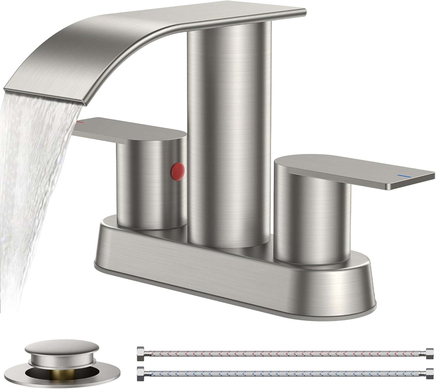 FORIOUS Brushed Nickel Bathroom Sink Faucet with Metal Drain