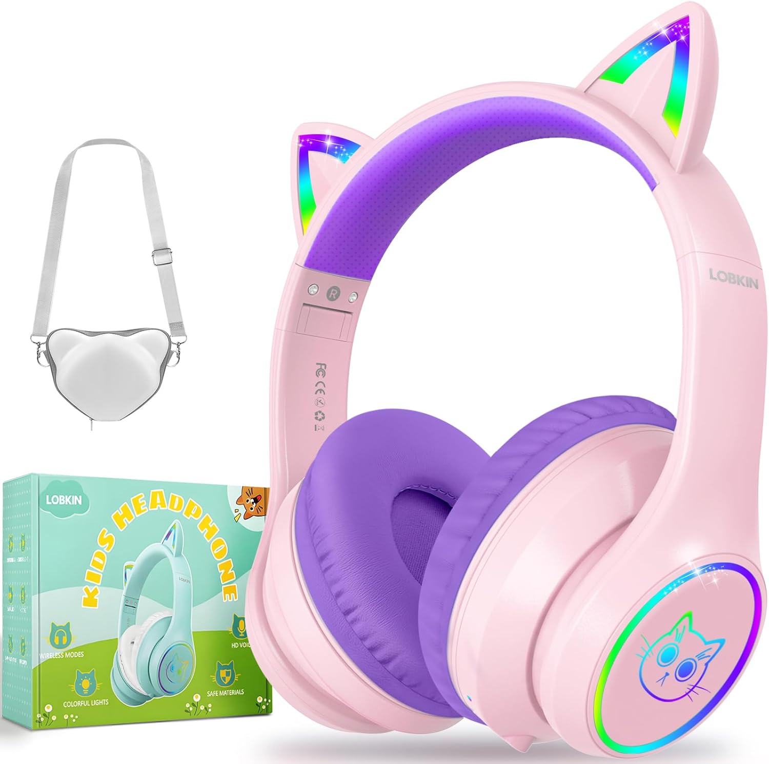 Kids Bluetooth Headphones with LED Lights and Safe Volume Limit
