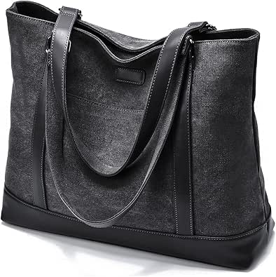 Canvas Laptop Tote Work Bag for Women with 15.6 Inch Compartment