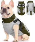Dog Winter Jacket Green S - Built-In Harness, Waterproof Warm Coat