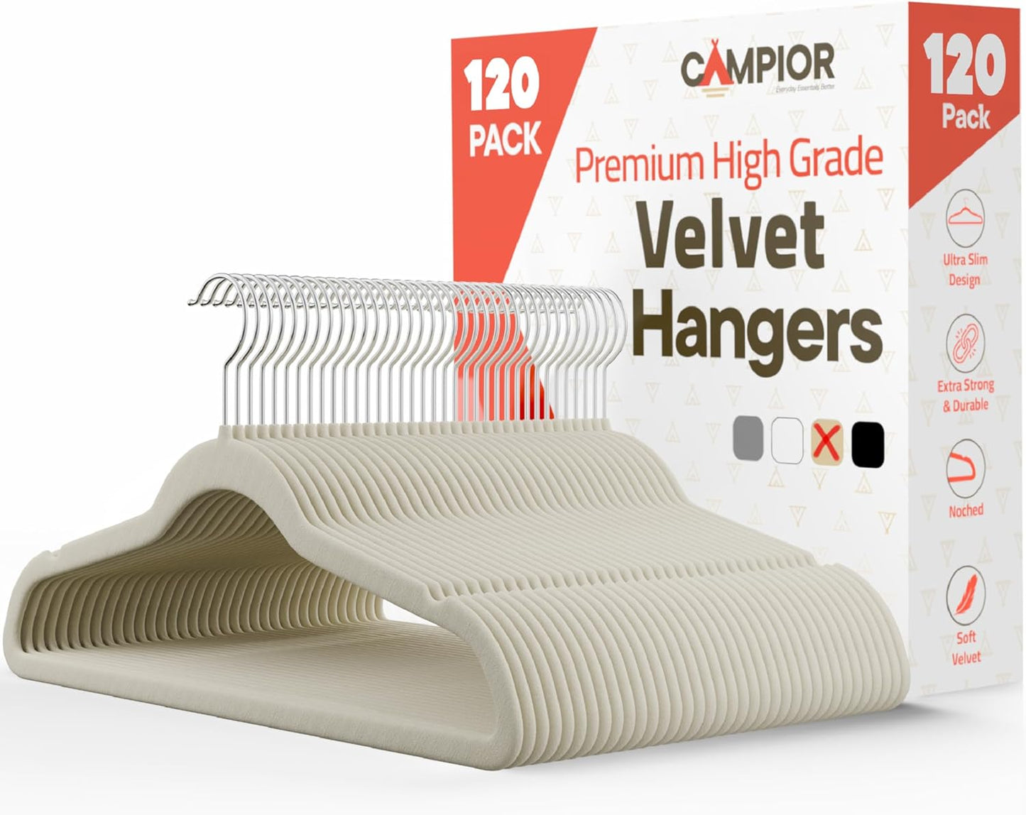 Ivory Velvet Hangers 120 Pack for Effortless Closet Organization