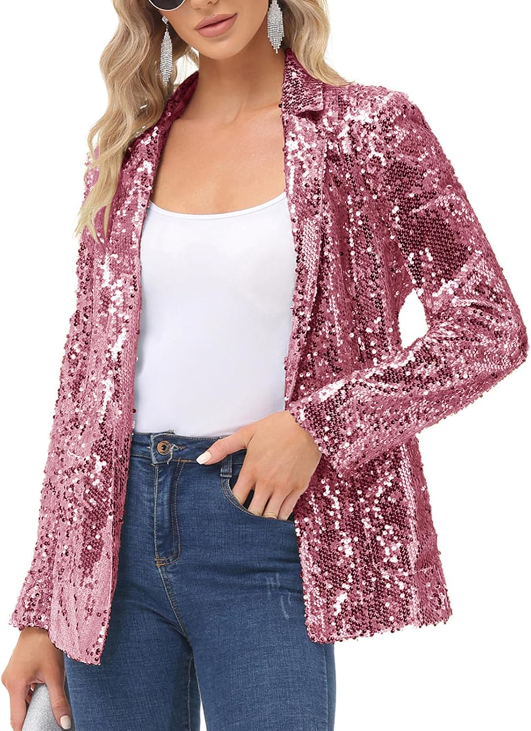 KANCY KOLE Women's Sequin Blazer Jacket for Glamorous Style