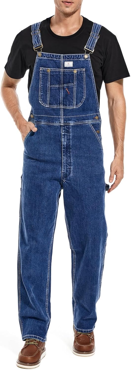 HISEA Men's Denim Bib Overalls for Work with Adjustable Straps