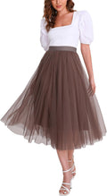 Womens Tulle Skirt Midi Pleated High Waist A-Line - Flowy Layered