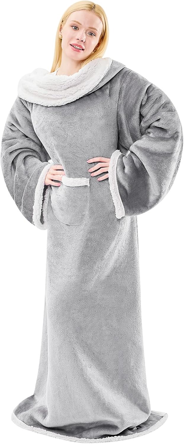 Cozy Sherpa Wearable Blanket with Sleeves - Warm & Functional!