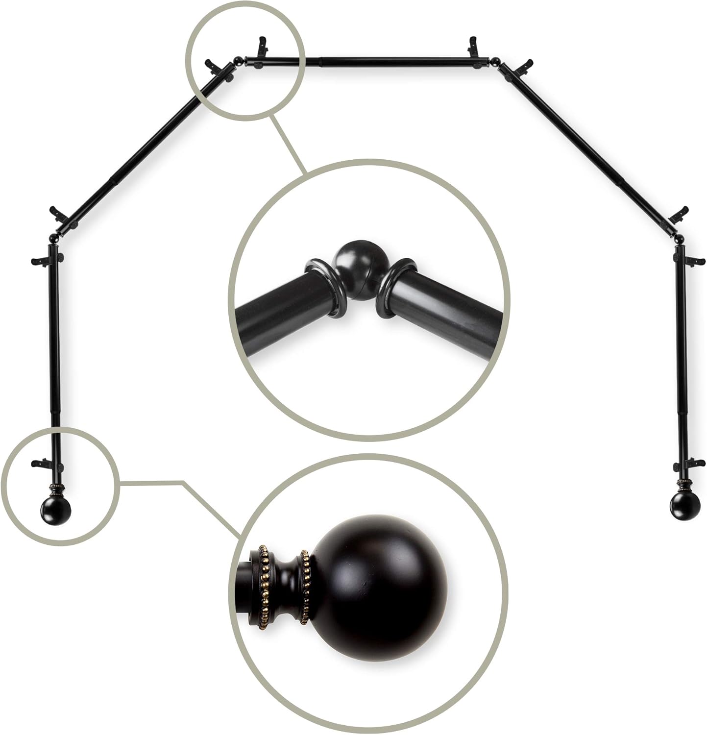 Rod Desyne 5-Sided Bay Curtain Rod - Black | 13/16 | Easy Installation