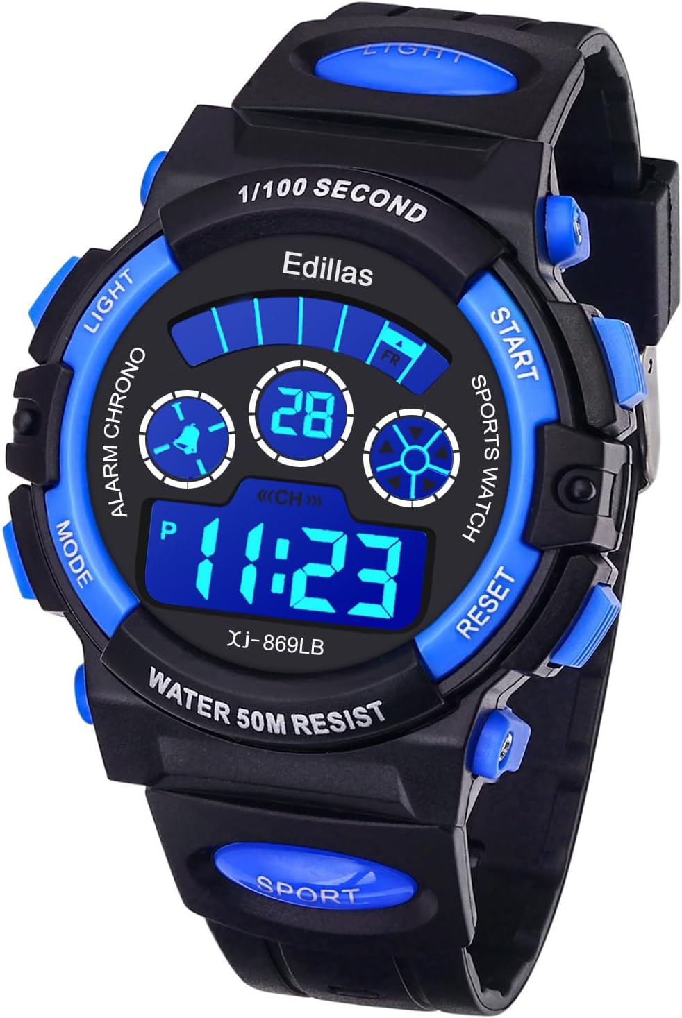 Yadelai Kids Digital Watches - 7 Color LED Lights, Waterproof, Stopwatch, Alarm