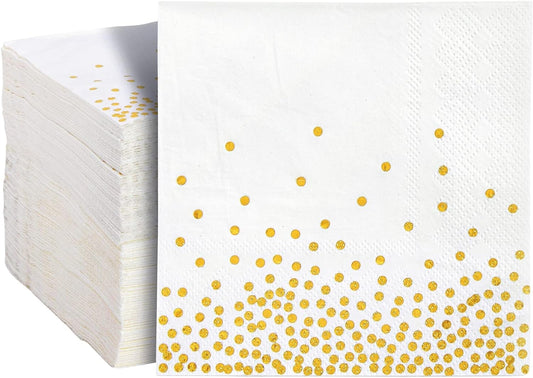 100 Pack White & Gold Cocktail Napkins for Stylish Parties