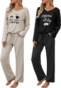 Womens 2 Pack Pajama Set Long Sleeve V Neck - Soft Stretch PJs