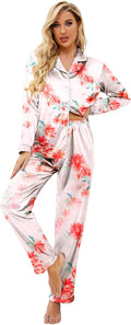 Ekouaer Women's Classic Satin Button Down Pajama Set - Lightweight