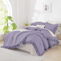 Andency Grayish Lavender Purple King Comforter Set - Ruffled