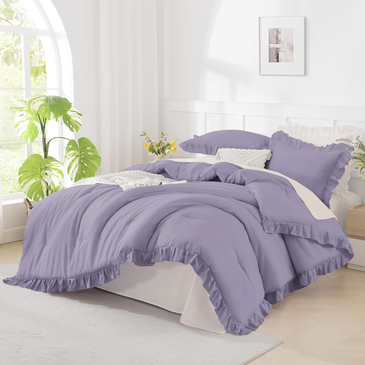 Andency Grayish Lavender Purple King Comforter Set for Elegance