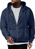 Mens Full Zip Cotton Hooded Fleece Pullover - Comfortable Casual Fit