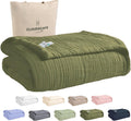 100% Cotton 8-Layer Muslin Blanket Twin Size Olive Green - All-Season