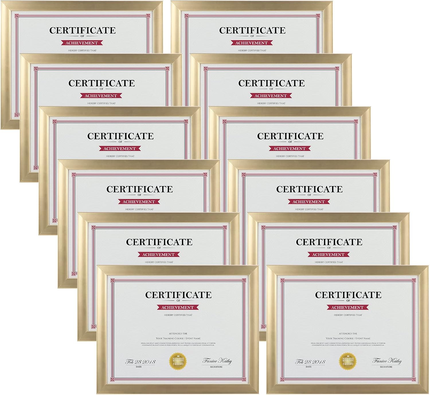 Elegant 8.5x11 Gold Picture Frame Set of 12 for Display