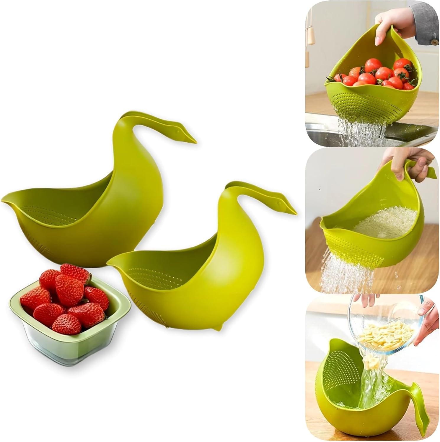 3 Pack Green Swan Drain Basket - Efficient Multi-Use Kitchen Gadget