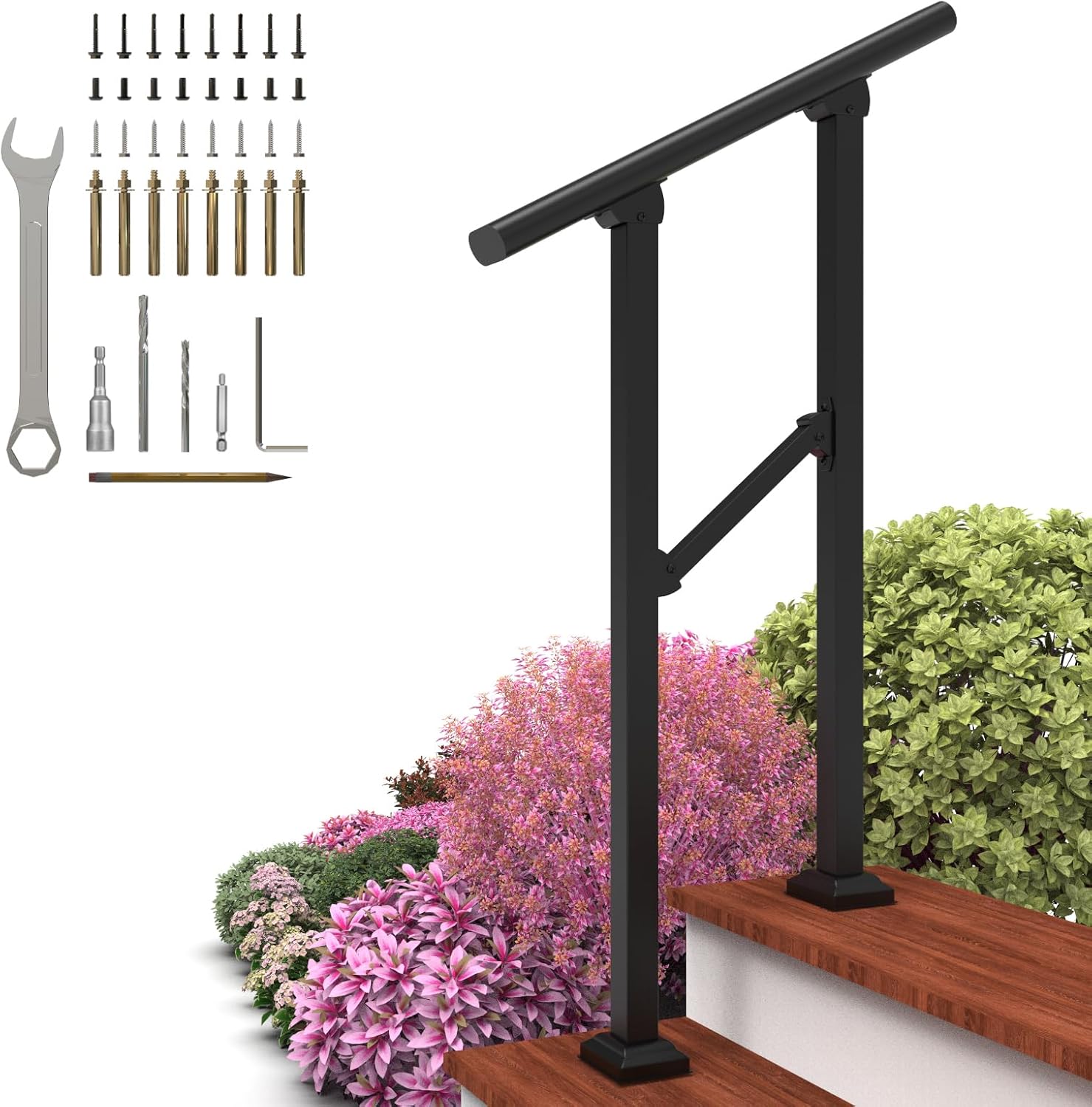Sturdy Hand Rails for Outdoor Steps - Adjustable Wrought Iron Railing