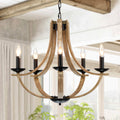 Farmhouse Chandeliers for Dining Room 5-Light 24 in Rustic Wood