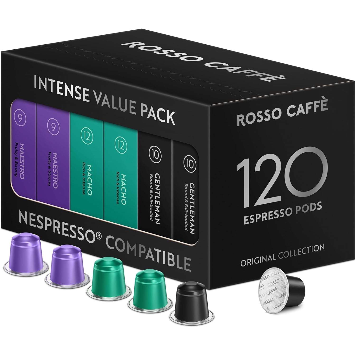 ROSSO CAFFE 120 Espresso Coffee Pods for Nespresso Machines