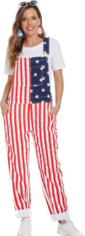 Women's American Flag Bib Overalls - Adjustable Straps, Pockets