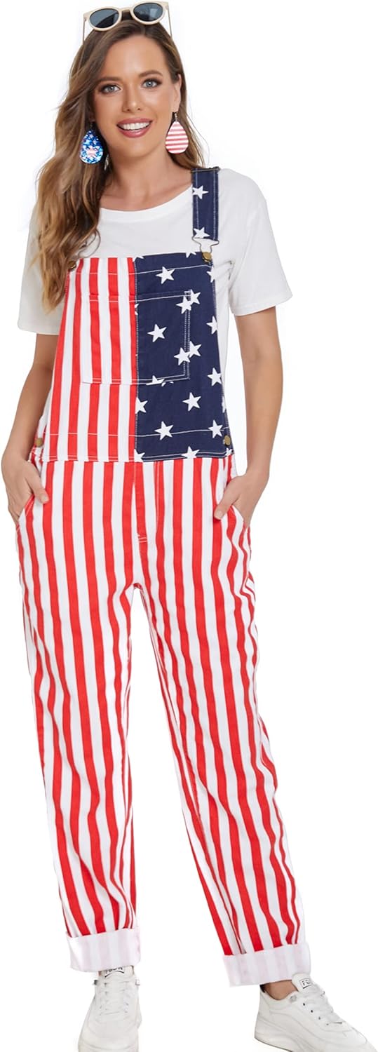 Stylish American Flag Bib Overalls for Men and Women with Pockets