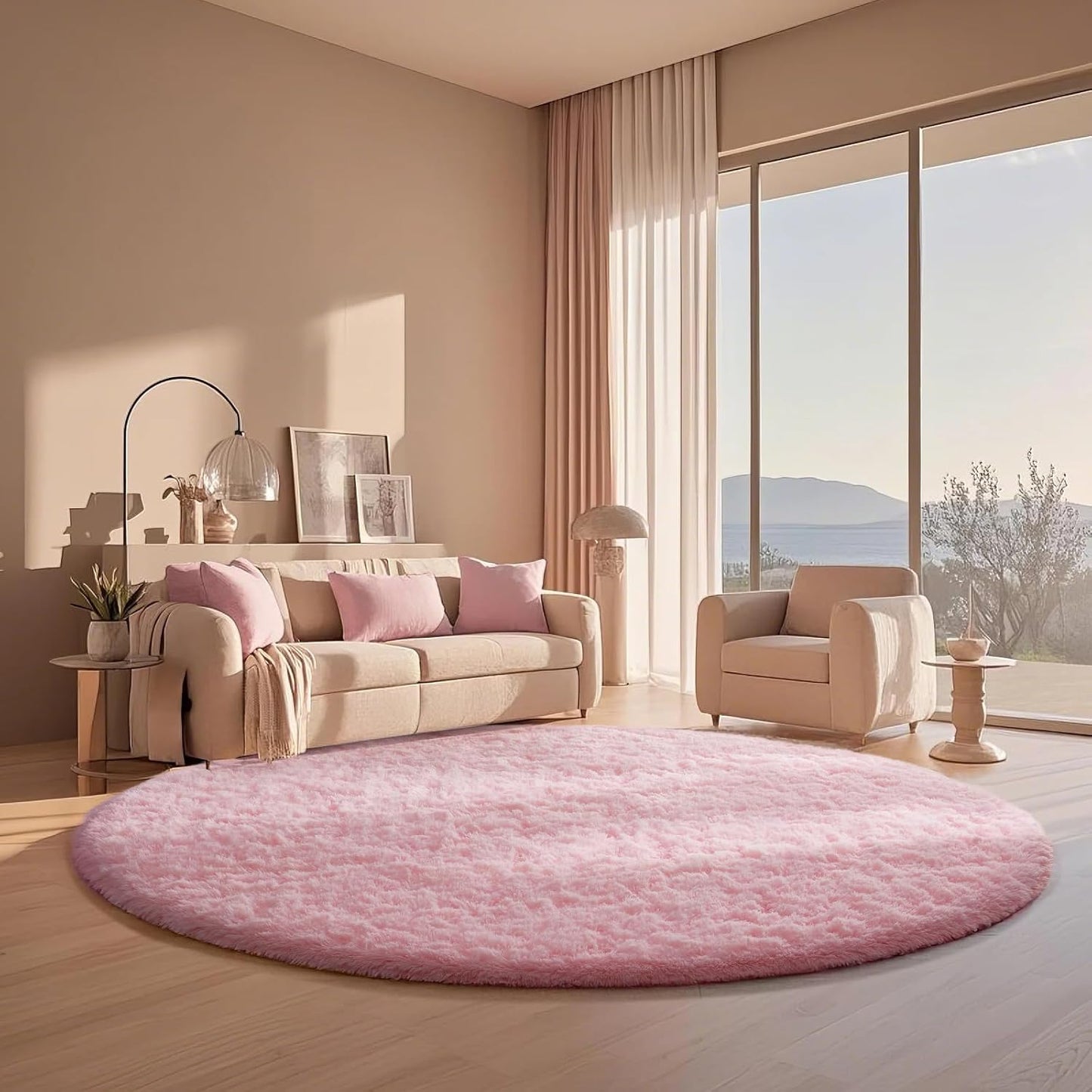 Ophanie Round Rugs 6Ft Pink Circle Area Rug for Cozy Spaces