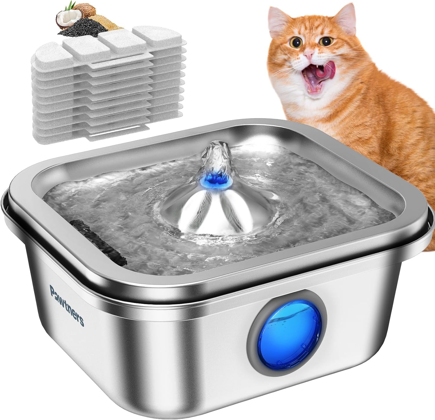 Cat Water Fountain Stainless Steel with 4L Capacity and Filters