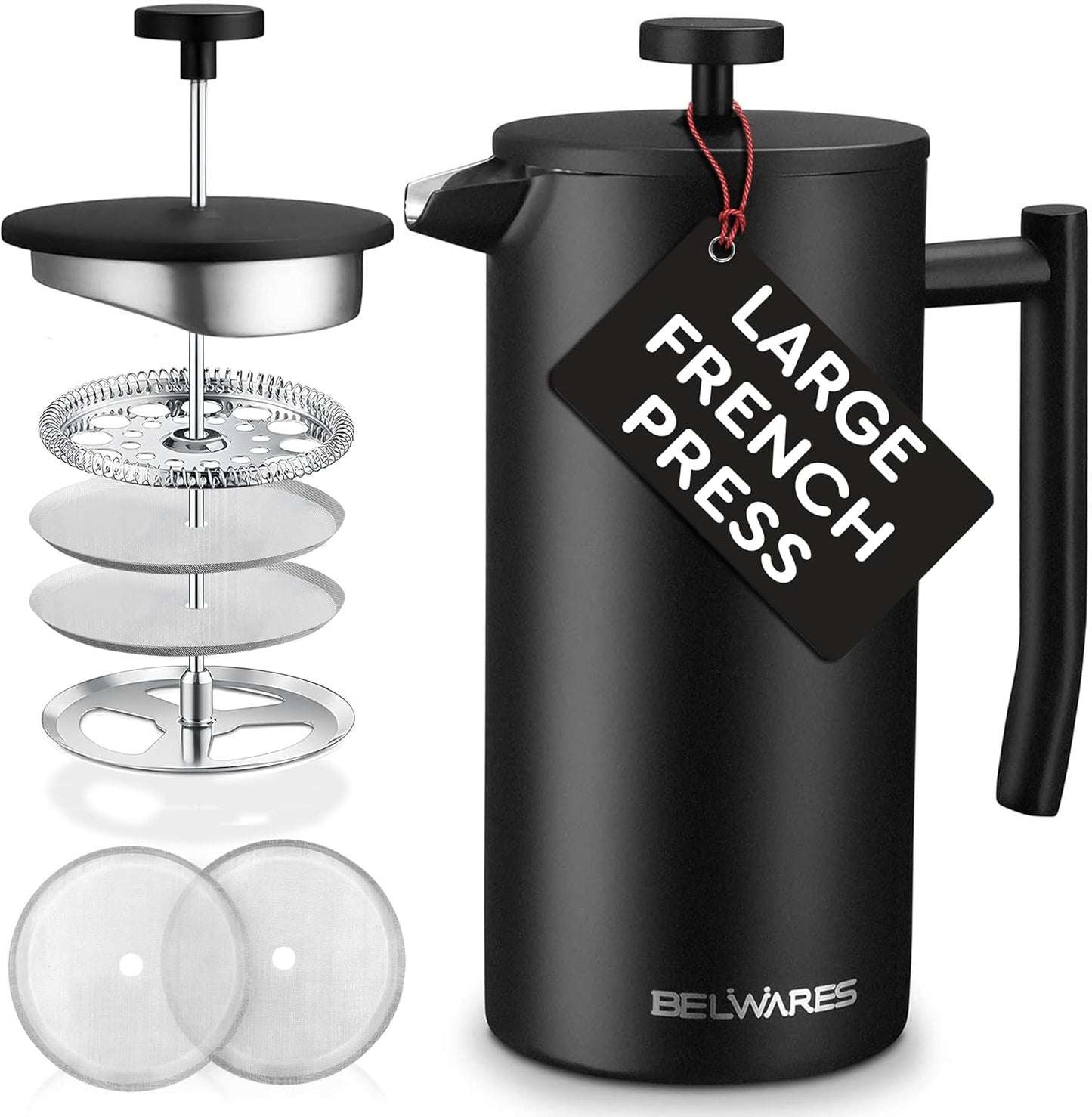 Belwares French Press Coffee Maker 50 OZ - Insulated Stainless Steel