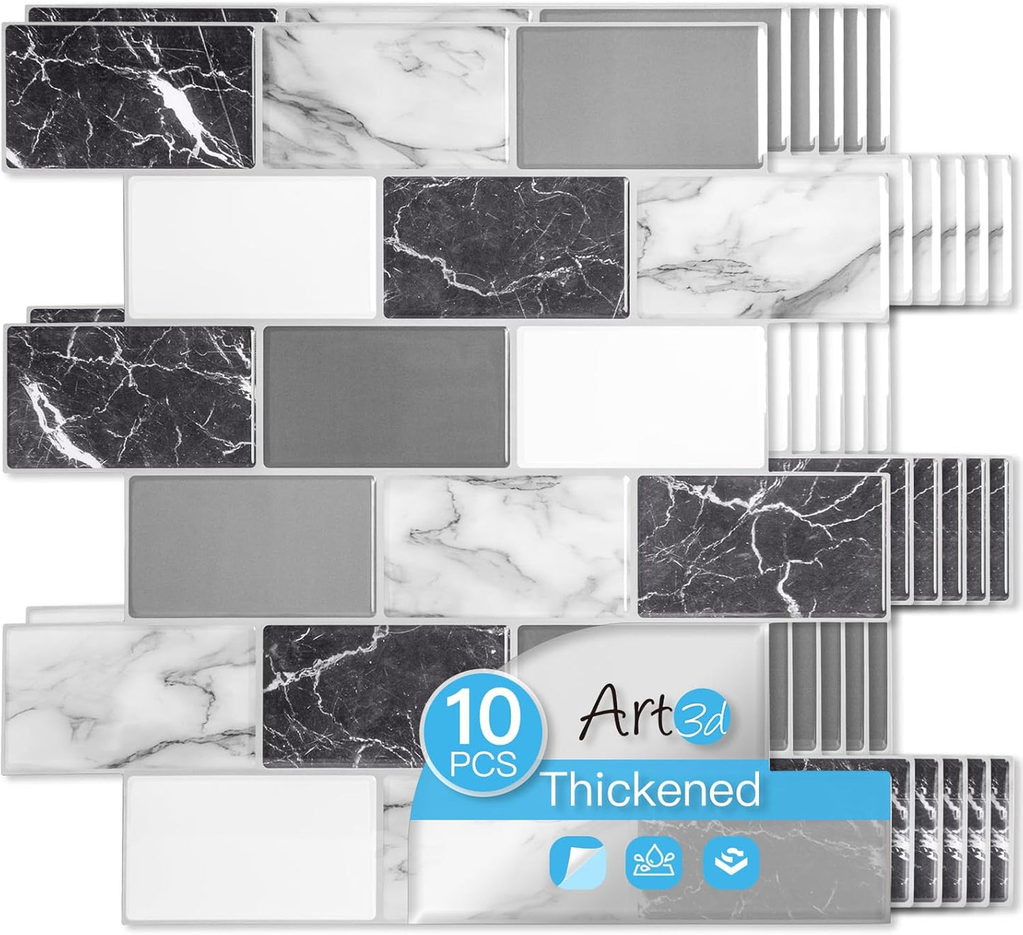 Art3d Peel and Stick Black White Grey Marble Wall Tiles Review