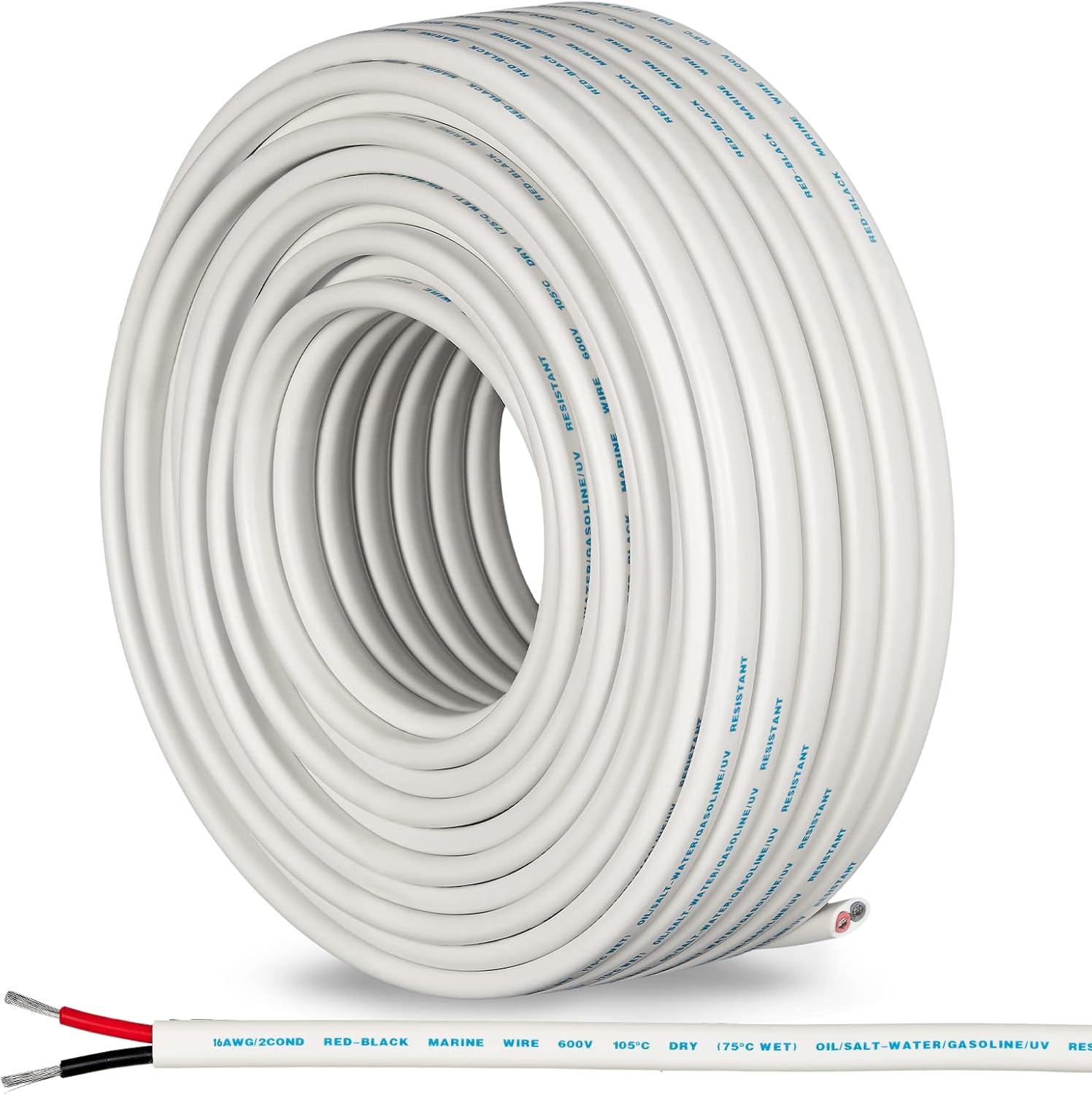 16 Gauge Marine Wire for Boats, RVs, and Trailers - 100 Ft Roll