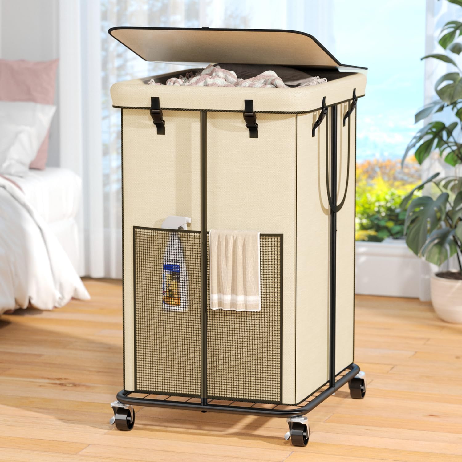 160L Laundry Hamper with Lid and Wheels for Easy Transport