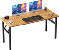 54 in Folding Desk for Home Office - Teak Black Large Workstation