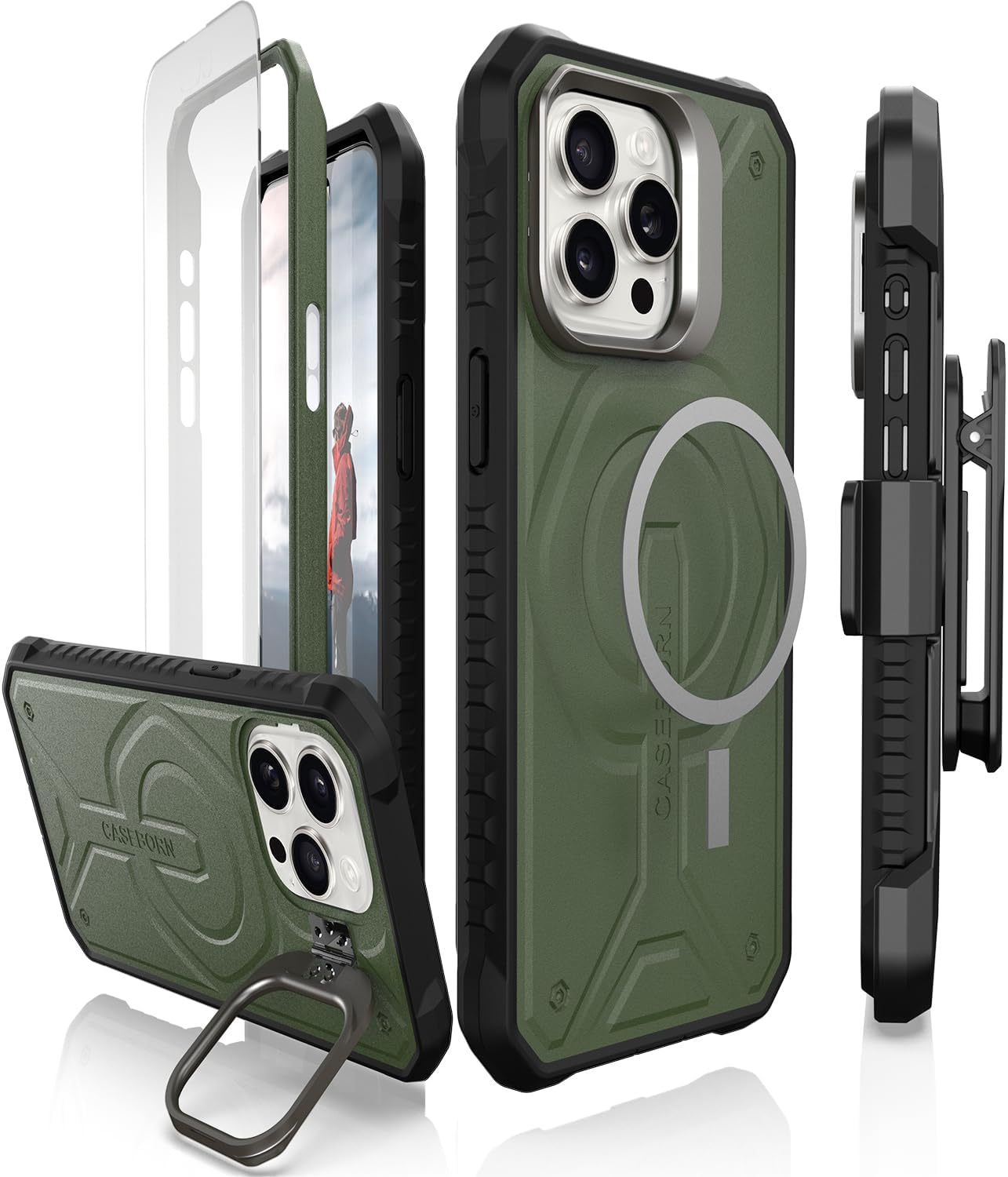 Caseborne iPhone 15 Pro Max Case with Kickstand & Holster